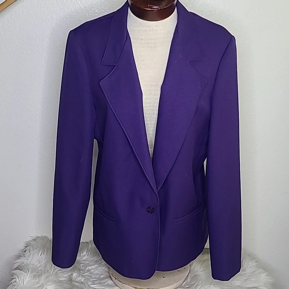 Jacket Blazer Size 16 Tall Purple Iridescent Angel Wing Embellished Back Unique - Picture 3 of 6